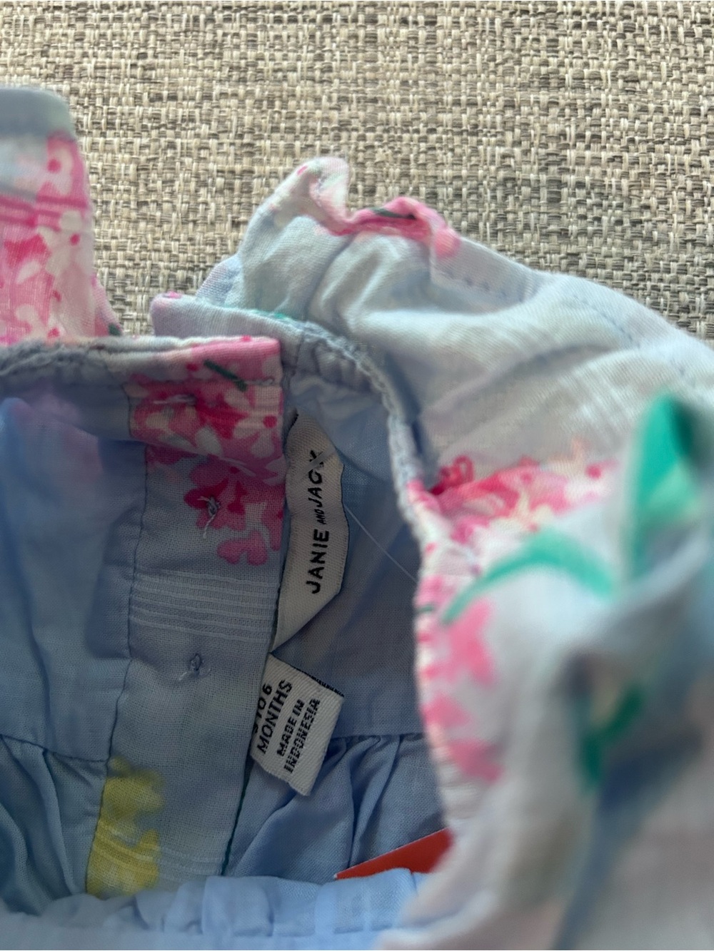 Janie and Jack Light Blue Smocked Floral Dress with Pink Accents. Size 3-6M - Picture 6 of 8